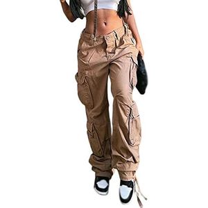 Sawmew Cargo Jeans Women, Y2K Hip Hop Baggy Cargohose, Track Pants Lange pant, Low Waist 90er E-Girl Streetwear (Color : Khaki, Size : XL)
