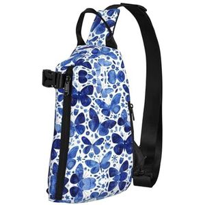 OdDdot Luipaard Print Crossbody Sling Bag Voor Vrouwen Mannen, Borst Tas Dagrugzak Voor Reizen Sport, Blauwe Vlinders, Eén maat