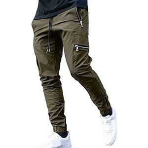 ARtray Heren Cargo Werkbroek Mannen Combat Broek Katoenen Broek Heren Joggingbroek met Ritszakken Rechte Fit Stretch Atletische Broek Stijlvolle High Street Effen Kleur Gewoon Trekkoord Broek, Groen,