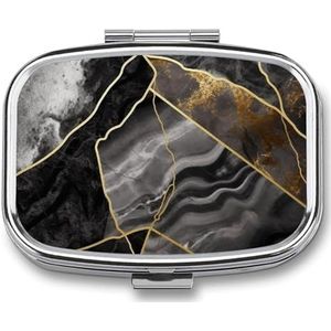 Pillendoos Vierkante Pillendoosje voor Portemonnee & Pocket Draagbare Mini Zwart Marmeren Textuur Gouden Pil Organizer met 2 Compartiment Leuke Pillencontainer Houder Reizen Pillendoos om Vitaminen