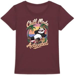 Chill Mode Activated T-shirt voor dames, bedrukt in Frankrijk, 100% biologisch katoen, cadeau voor grappige dieren, Bordeaux, S