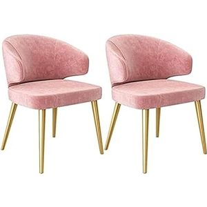 SAFWELAU Accentstoelen modern design eetkamerstoelen set van 2, fluweel gestoffeerde stoel make-up stoel, gebogen rugleuning stoelen voor eetkamer metalen poten (kleur: roze)