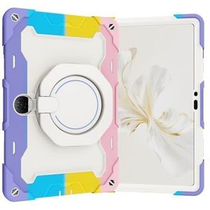 Tablet PC-hoes Kinderhoesje Compatible with Huawei Honor Pad 9 12,1 inch, 360° draaibaar handvat, standcase, drie-in-één, onbreekbaar omhulsel, valbestendig, schouderband Bescherming(RAINBOW PINK)
