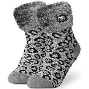 CityComfort Warme sokken voor dames met ABS-noppen (acrylonitril-butadieen-styreen) en zachte fleece., zilver, Eén Maat