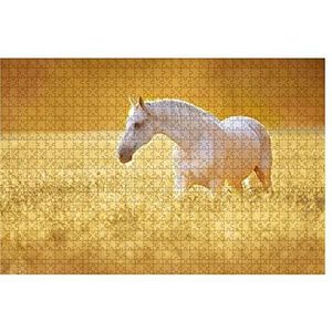 Jigsaw Puzzel 1000 Stuks Wit Paard In Gouden Zonsondergang van de Rogge Klassieke Puzzels Jongens Dieren Puzzels Vrienden Houten Puzzel Volwassenen