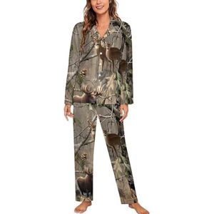 Camo Herten Camouflage Jacht Vrouwen Lange Mouw Button Down Nachtkleding Zachte Nachtkleding Lounge Pyjama Set XL