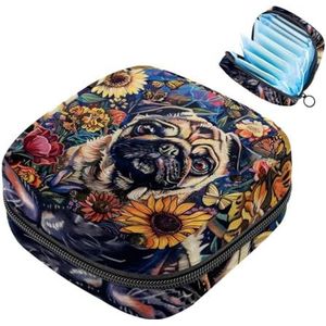 MUOOUM Maandverband Opbergtas, Paarse Galaxy Mopshond Hond Menstruatie Cup Pouch, Draagbare Maandverband Pads Opbergzakken Vrouwelijke Menstruatie Eerste Menstruatie Tas voor Tiener Meisjes Vrouwen