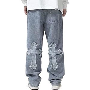 Sawmew Baggy Jeans Gedrukt Heren Jeans Mannen Hip Hop Jeans Baggy Broek Tiener Jongens Been Jeans Skateboard Broek Streetwear (Color : Blue, Size : S)