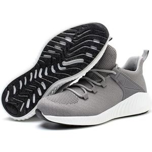 Ademende Arbeidsbeschermingsschoenen For Heren, Anti-smashing En Anti-piercing Veiligheidsschoenen Met Stalen Neus, Lichtgewicht Beschermende Avontuurlijke Sneakers(Color:Grey,Size:44 EU)