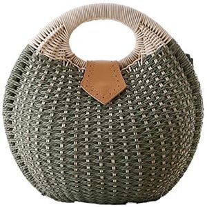 Geweven Strozak Stro Handtas Geweven Vrouwen Rotan Handgeweven Ronde Shell Top-Handvat Tas Zomer Vrouwelijke Casual Tote Clutch Strandtas Strandtas Strotas (Color : Grün, Size : 26 * 26cm)