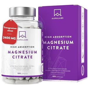 AAVALABS Magnesium Hoge Dosering Capsules - 2400mg Magnesium Citraat (360mg Elementair) per Dagelijkse Dosis -180 Capsules - Veganistisch
