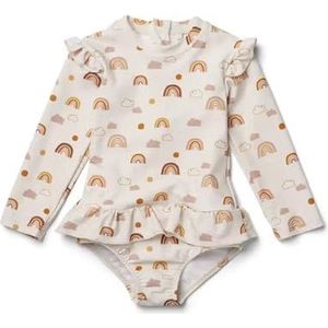 ERMODA Kinderen meisjes Rashguard badpak UV 50+ lange mouw eendelige badmode rits (kleur: beige B, maat: 12-18M)