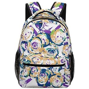 Bedrukte Casual Rugzak voor Dames Mode Tiener Schooltas Dagrugzak Medium voor School Reizen Paarse vintage roos