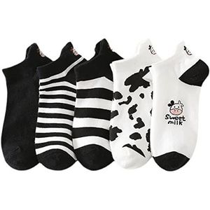 Ruluti Koeienprint sokken, 5 paar, koeien, korte sokken, gestreept, effen, comfortabel, casual, enkelsokken, heren en dames, trendsokken, Zoals getoond, Size Suit For 35-39