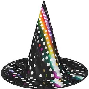 TyEdee Halloween heksenhoed tovenaar spookachtige pet mannen vrouwen, voor Halloween feest decor en carnaval hoeden - glitter regenboog stippen streep zwart en wit