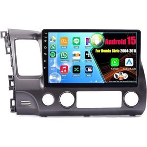 Android 15 Autoradio Voor Honda Civic 2004-2011 LHD met Draadloze Carplay Android Auto, 9 Inch Autoscherm Soporta Bluetooth WIFI GPS FM/RDS(8Core(4+64GB))