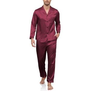 Reliwel Pyjama heren lange satijnen pyjama set tweedelige lange mouwen mouwen knoopsluiting huispak en pyjamabroek zijden pyjama nachtkleding mannen huispak sleepwear loungewear
