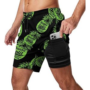 Split Psych Pineapple Zwembroek voor heren, sneldrogend, 2-in-1 strandsportshorts met compressieliner en zak