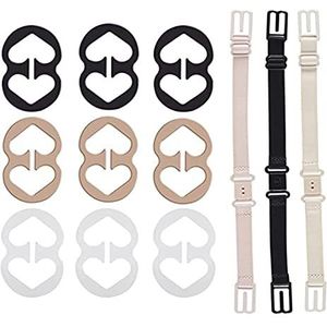 BH-bandjes, clipset voor dames, onzichtbare bh-bandjes, clipset voor dames (transparant, teint, wit, zwart), Bh-bandjes (3 stuks + 9 stuks), BH-Träger(3PCS+9PCS)