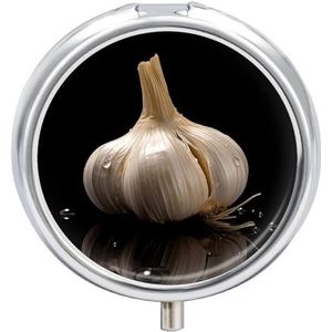 Rauwe knoflook pillendoos 3 compartimenten reizen pillenorganisator 3 keer per dag schattige mini pillenetui voor portemonnee en zak draagbare metalen medicijndoos met spiegel ronde dagelijkse