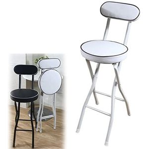 Opvouwbare barkruk stoel ronde gewatteerde hoge stoel met rugleuning en voetsteun, Keuken Counter Hoogte Kruk Home Garden Party Office Seat, 1 Pc (Color : White, Size : 60cm/24inch)