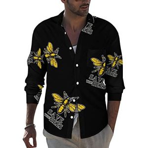 Save The Bees Overhemd met lange mouwen voor heren, button-down print, zomer, zakken, T-shirts, tops, 3XL