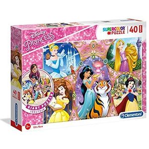 Clementoni 25463 Vloerpuzzel Princess – puzzel 40 stukjes vanaf 3 jaar, kleurrijke reuzenpuzzel om op de grond te zetten, extra grote puzzelstukjes, denkspel voor kinderen
