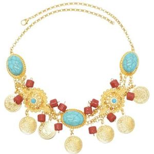 Gouden munt etnische ketting blauw acryl edelsteen rode kralen kwastje verklaring kettingen bruid bruiloft accessoires sieraden