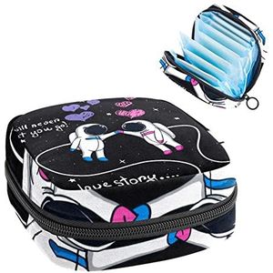 Periode Pouch Draagbare Tampon Opbergtas,Tampon Houder voor Portemonnee Vrouwelijke Product Organizer,kosmonaut Patroon, Meerkleurig, 4.7x6.6x6.6 in/12x17x17 cm
