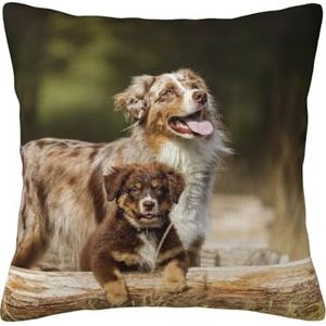 YUNWEIKEJI Australian Shepherd Dogs Aussie bruine honden, kussensloop decoratieve kussensloop zachte polyester kussenslopen 45x45 cm