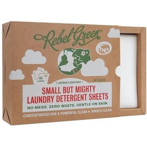 Rebel Green Milieuvriendelijke wasmiddellakens - frisse lavendel- en grapefruitgeur - pakket van 40 vellen, nul afval, biologisch afbreekbaar, gemaakt in de VS, reisvriendelijk, natuurlijke