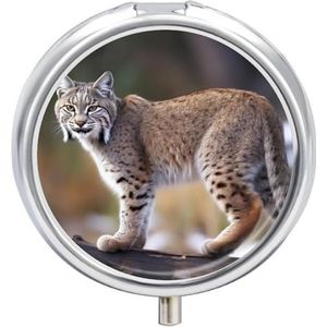 Wild Bobcat Pillenorganizer Leuke Pillendoos Decoratieve Metalen Pillendoosje Draagbare Vitamine Organizer Reizen Geneeskunde Houder Mini Pil Opslag Container voor Portemonnee
