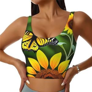 Zonnebloem Vlinder Print Comfortabele Vrouwen Sport Vest Yoga Workout Vest Voor Vrouwen Lichtgewicht Zomer, Zwart, S