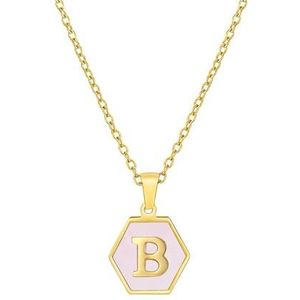 Dames zeshoekige roestvrijstalen letter roze blauwe schelp ketting titanium stalen letter hanger sieraden(Style:Pink-B)