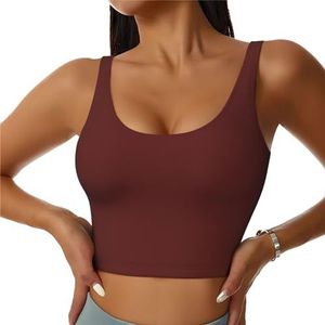 Wit geel en blauw - Crop Tops voor dames sportbeha U-rug verwijderbare gewatteerde crop workout tanktop met ingebouwde bh's, slanke pasvorm mouwloze atletische vesten, Kastanjebruin, S
