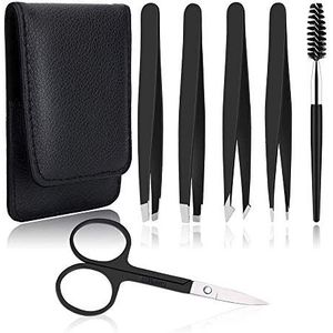 6 stuks professionele wenkbrauwpincet, set voor dames en heren, premium roestvrijstalen pincet, beste pincet, precisie voor ingegroeide haren, gezichtshaar, wenkbrauwen plukken