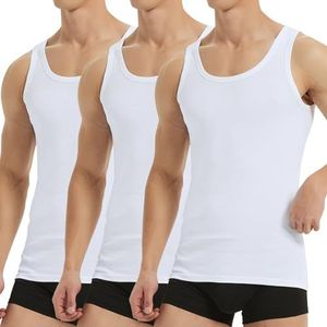 Falechay Onderhemd Heren Tanktop 3-Pack 100% Katoen Fijne Rib Mouwloos Spier Shirt Sport Vesten Wit 3XL