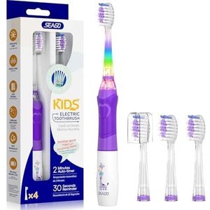 Seago Elektrische Tandenborstel voor Kinderen vanaf 3 Jaar, met Kleurrijk Ledlicht, 4 Zachte Borstelkoppen, 2 Minuten Timer, Waterdicht IPX7, Elektrische Tandenborstel Kind, SG977(Violet)