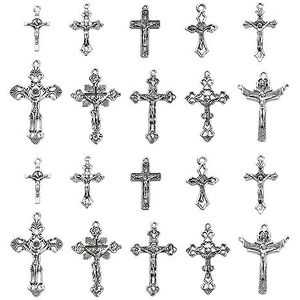 UR URLIFEHALL 50 stuks 10 stijlen Tibetaanse stijl Jezus kruis bedels antieke zilveren kruisbeeld bedels voor doe-het-zelf ketting oorbel sieraden maken