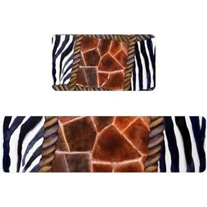 VAPOKF 2 stuks keukenmat luipaard zebra tijger giraffe huidpatch, antislip wasbaar vloertapijt, absorberende keukenmat loper tapijt voor keuken, hal, wasruimte