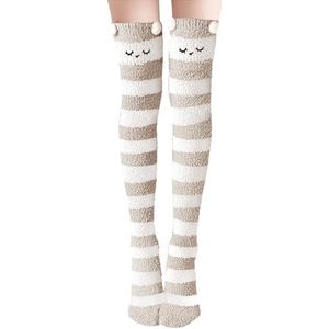 Kakveiai 1 paar lange damessokken, knuffelsokken, kniekousen, knuffel-overknee-kousen, meisjes kniekousen, panda sokken, knuffelig schattig, warm, voor dames en meisjes, eenheidsmaat, Grijze strepen 2