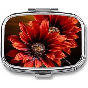 Pillendoos 2 compartimenten geneeskunde pillendoosje rode zonnebloem bedrukte draagbare pillendoos reizen pillenorganisator voor zak portemonnee dagelijkse geneeskunde vitamine doos visolie doos