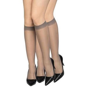 looksy Natalie15 damessokken, kniekousen, effen, 15 DEN, drukvrij, huidkleurig en gladmakend, met comfortabele bovendeel, discreet, eenheidsmaat, twee paar, zilver, One size