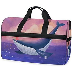 Art Blue Dolphin Shark Sport Zwemmen Gym Tas met Schoenen Compartiment Weekender Duffel Reistassen Handtas voor Vrouwen Meisjes Mannen