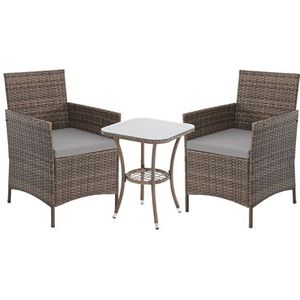 SVITA Brooklyn Bistro tuinmeubelset, 3-delig, rotan, outdoor, tuinlounge, terras, balkon, tuin, zitgroep met 2 stoelen en tafel, bruin