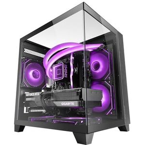 Mars Gaming MC-3CM, Gaming-MicroATX-Gehäuse, 3D-Panoramablick Dreifach-gehärtetem Glas, Seitliches Doppelkammer-Design, Vollständige Unterstützung Wasserkühlung, Mini-Tower-PC Kabelmanagement, Zwart