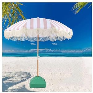 Strandparaplu met franje | Vintage kwastjesparaplu, buitenterrasparaplu met draagtas, ideaal for tuingazon aan het zwembad, UPF50+, premium houten paal opvouwbare kwastjesparaplu (Color : C)