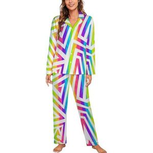 Regenboog Spiraal Patroon Lange Mouw Pyjama Sets Voor Vrouwen Klassieke Nachtkleding Nachtkleding Zachte Pjs Lounge Sets