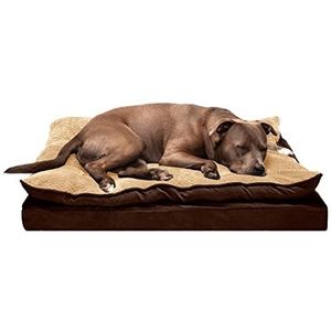 FurHaven Groot orthopedisch hondenbed Minky Pluche & Suede Kussen Top Matras w/Verwijderbare Wasbare Cover - French Roast, Large