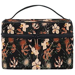Leuke kunst bloem bloemen make-up tas voor vrouwen cosmetische tassen toilettas trein koffer